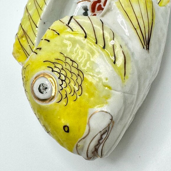 Antique Chinese Hand-Painted Fish Shaped Ceramic Dish Qing Dynasty Yellow - Picture 8 of 10